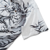 100% Cotton Bamboo Hawaiian Shirt For Men Tiger Camp Collar Shirt Tiger Roaring In The Mountains