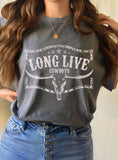 Long Live Cowboys Cow Skull Graphic Tshirts
