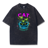 T-shirt Short Sleeve Solid Basic 100% Cotton Purple Aloha Cosmic Cat