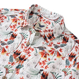 Women's Hawaiian Shirt Short Sleeve Button-up 100% Cotton Green Aloha Firetail Finches By Eloise