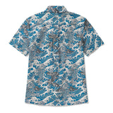 Women's Hawaiian Shirt Short Sleeve Button-up 100% Cotton Blue Aloha Dancing Koi Waves