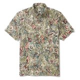 Men's Hawaiian Shirt Short Sleeve Button-down 100% Cotton Green Aloha Floral Butterfly
