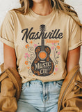 Nashville Music City Floral Guitar Graphic Tshirts