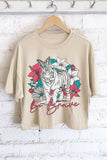 Be Brave Floral White Tiger Graphic Long Crop Top
