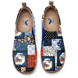 Yiume Women's Art Slip-On Casual Canvas Shoes Japanese Patchwork Painted,100% Cotton Blue Japanese-inspired Shirt