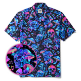 Men's Hawaiian Shirt Short Sleeve Camp Collar 100% Cotton Blue Aloha Psychedelic Groove