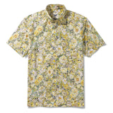 Floral Hawaiian Shirt 100% Cotton Men's Short Sleeve Button-down Yellow Aloha Shirt Lush Blossoms And Leaves