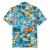 Men's Hawaiian Shirt Short Sleeve Camp Collar 100% Cotton Blue Aloha Hawaiian Beach Collage Art