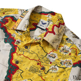 Men's Hawaiian Shirt Short Sleeve Camp Collar 100% Cotton Yellow Aloha Vintage Map
