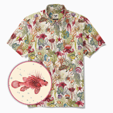 Men's Hawaiian Shirt Short Sleeve Button-down 100% Cotton Beige Aloha Ocean Reverie Style001
