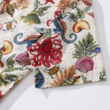 Summer Hawaiian Shirt For Women Marine Life Seahorse Octopus Shirt Button-up Short Sleeve Marine Life Women Shirt