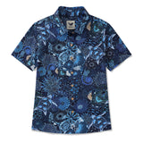 Women's Hawaiian Shirt Short Sleeve Button-up 100% Cotton Blue Aloha Reef Rules