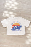 Boat Waves and Sun Rays Cropped Mineral Washed Graphic Top