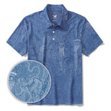 Men's Hawaiian Polo Shirt Short Sleeve 83% Recycled polyester 17% Spandex Blue Aloha Celestial Wonders Print