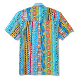 Men's Hawaiian Shirt Short Sleeve Button-down 100% Cotton Blue Aloha Geo Flow