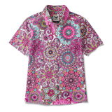 Valentine's Day Pink Mandala 100% Cotton Women's Short Sleeve Button-up Shirt Red Aloha Hawaiian