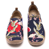 Crane Paradise Women's Slip-On Shoes, 100% Cotton, Painted Canvas Sneakers Hawaiian Crane Zen Shirt