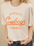 Osu Cowboys Football Stencil Off White Cropped Tee