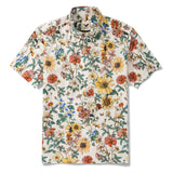 Men's Hawaiian Shirt Short Sleeve Button-down 100% Cotton Beige Aloha Floral Reverie