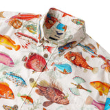 Yiume Men's Tropical Fish Shirt 100% Cotton Hawaiian Shirt Short Sleeve Button-down Beige Aloha Shirt Symphony Of The Sea