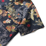 Cranes 100% Cotton Japanese Hawaiian Shirt Men's Short Sleeve Button-down Black Hawaiian Shirt Gratitude Of A Thousand Cranes