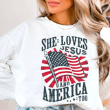 She Loves Jesus and America | July 4th Patriotic Sweatshirt