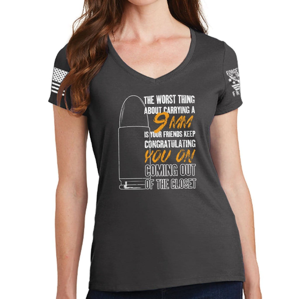 Ladies TYM 9mm Coming Out of The Closet V-Neck T-shirt Style001
