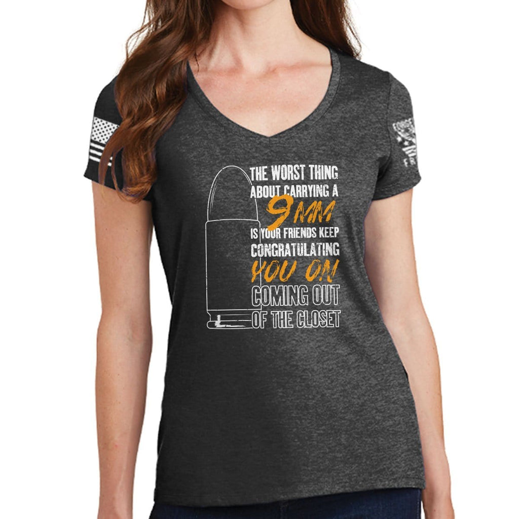 Ladies TYM 9mm Coming Out of The Closet V-Neck T-shirt