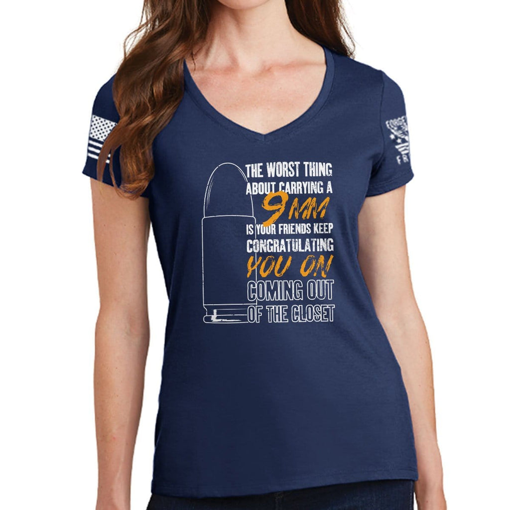 Ladies TYM 9mm Coming Out of The Closet V-Neck T-shirt Style001