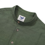 Hawaiian Shirt For Men Italian Nobleman's Ramie Band Collar Shirt - Military Green Italian Nobleman's Ramie Shirt - Military Green