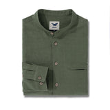 Hawaiian Shirt For Men Italian Nobleman's Ramie Band Collar Shirt - Military Green Italian Nobleman's Ramie Shirt - Military Green