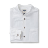 Hawaiian Shirt For Men Italian Nobleman's Ramie Band Collar Shirt - White Italian Nobleman's Ramie Shirt - White