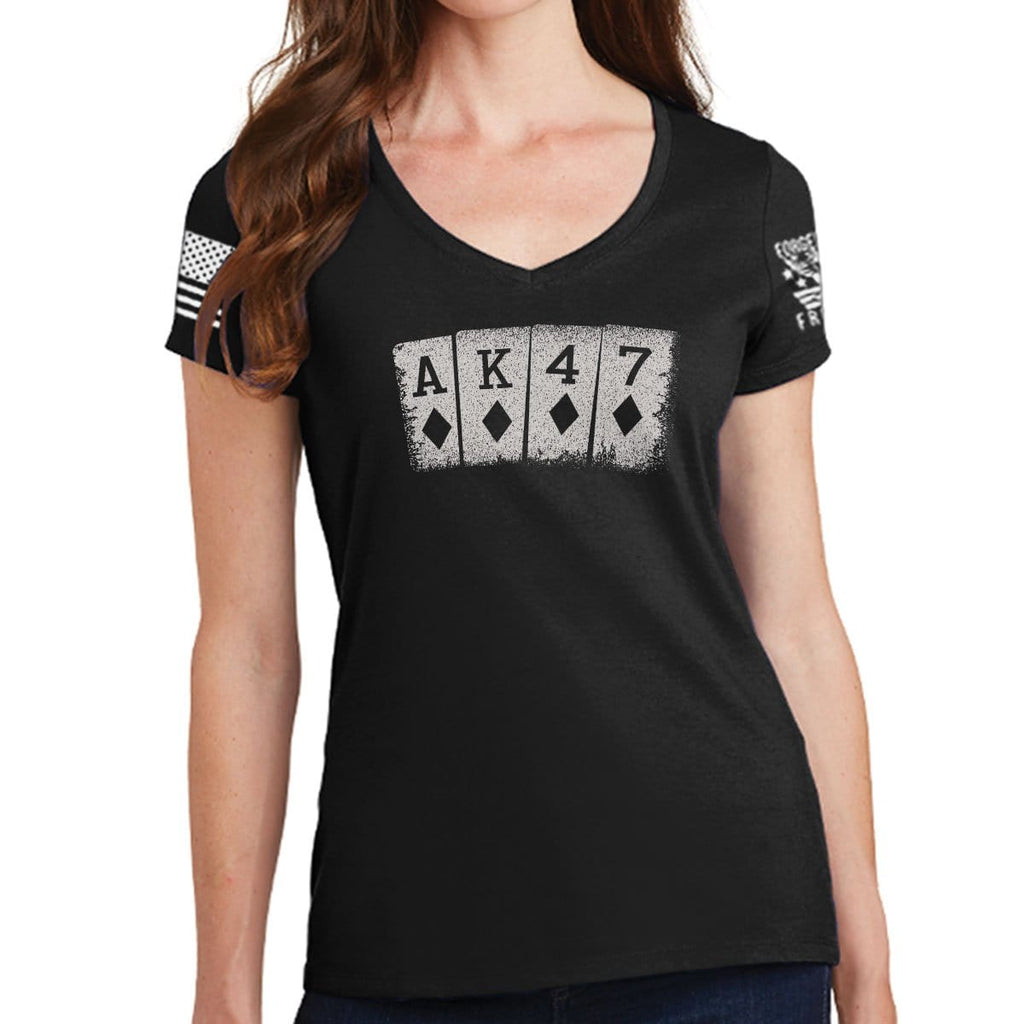 Ladies AK47 Playing Cards V-Neck T-shirt