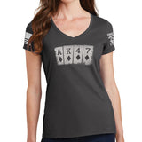 Ladies AK47 Playing Cards V-Neck T-shirt Style001
