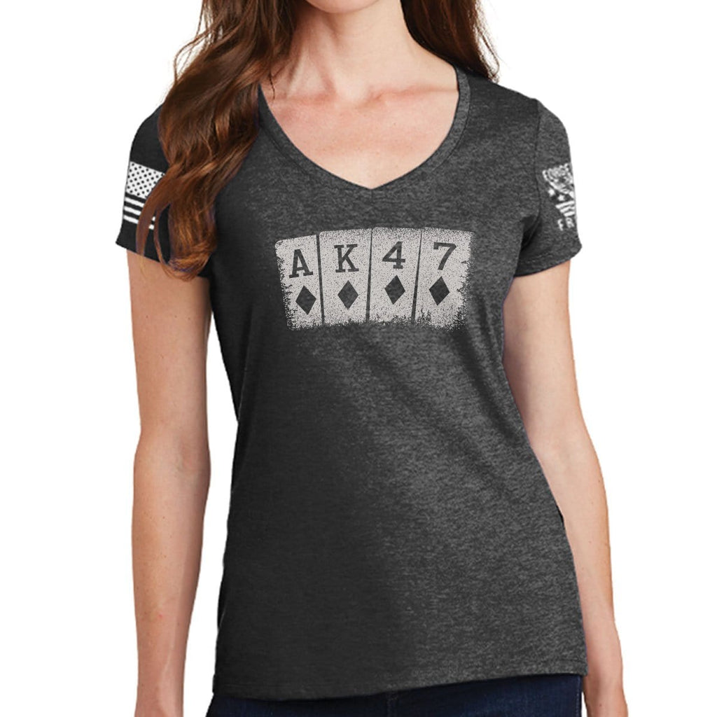 Ladies AK47 Playing Cards V-Neck T-shirt