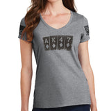Ladies AK47 Playing Cards V-Neck T-shirt