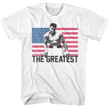 Muhammad Ali - Flag The Greatest - American Classics - Solid White Adult Short Sleeve T-Shirt