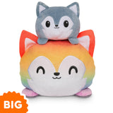 TeeTurtle Big Reversible Wolf Plushie (Rainbow + Dark Gray)