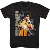 Bruce Lee - Multi Photo Vertical Text - American Classics - Solid Black Adult Short Sleeve T-Shirt