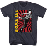 Bruce Lee - Kick - American Classics - Heather Blue Adult Short Sleeve T-Shirt