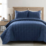King/CAL King, Lightweight, Blue, Textured, Cotton, 3 Piece, Quilt Set, California