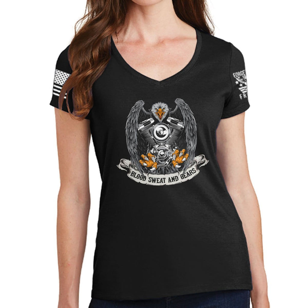 Ladies Blood Sweat and Gears V-Neck T-shirt Style001