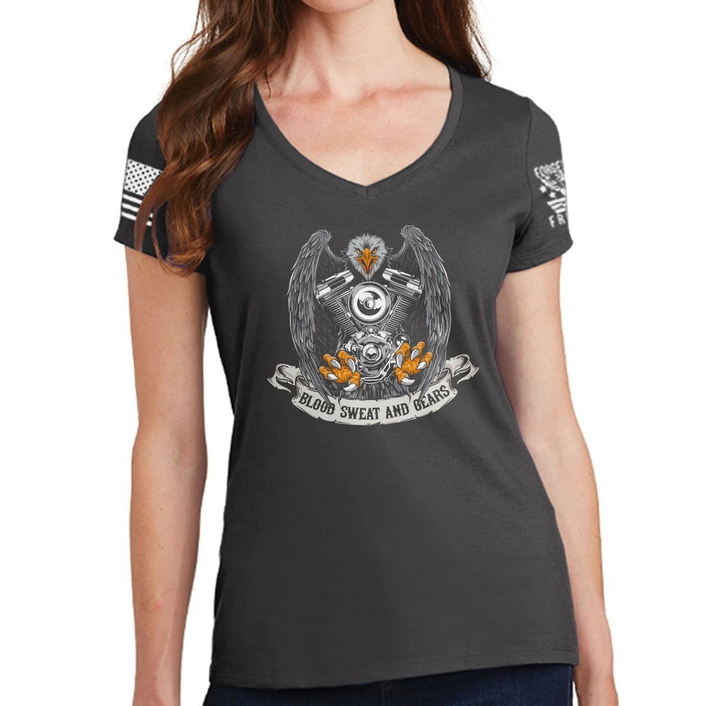 Ladies Blood Sweat and Gears V-Neck T-shirt