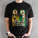 Bobby Orr Boston Bruins and Larry Bird Boston skyline Sports Team signatures shirt