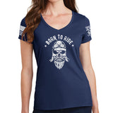 Ladies Born to Ride V-Neck T-shirt