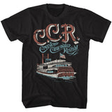 Creedence Clearwater Revival - Riverboat - American Classics - Black Front Print Adult Short Sleeve Solid T-Shirt