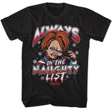 Chucky - Naughty List - American Classics - Solid Black Adult Short Sleeve T-Shirt