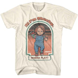 Chucky - Wanna Play - Officially Licensed American Classics - Front Print Solid Adult Short Sleeve T-Shirt