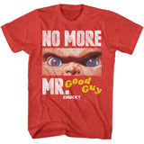 Chucky - No More Mr Good Guy - Officially Licensed American Classics - Front Print Heather Adult Short Sleeve T-Shirt