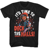 Chucky - Deck The Halls - Officially Licensed - Black Solid Front Print Adult Short Sleeve T-Shirt